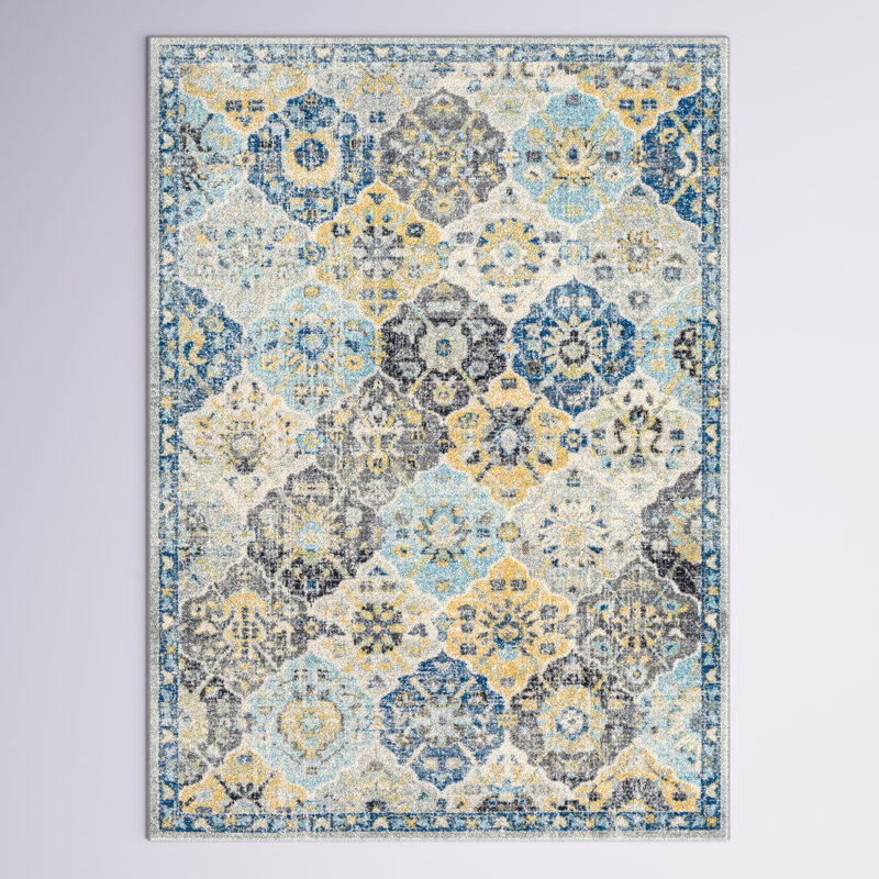 Mistana™ Hillsby Performance Blue/Yellow/Gray Rug & Reviews Wayfair